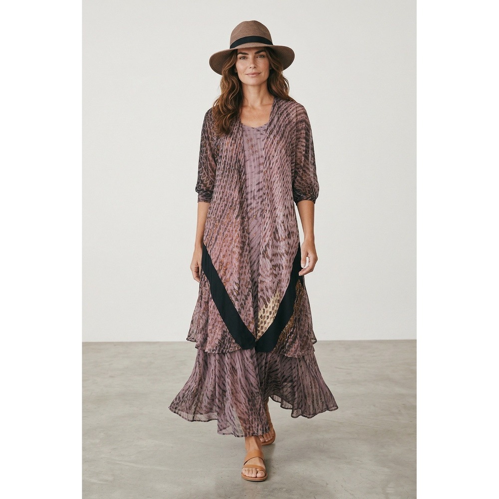 vtg Carter Shibori art to wear handdyed silk dress maxi/topper sz L purple/brown